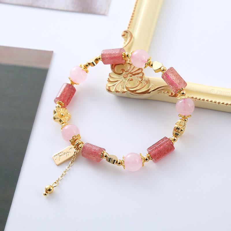 Buddha Stones Aardbeikwarts Roze Kristal Liefdeshart Bloem Positieve Armband - image 2
