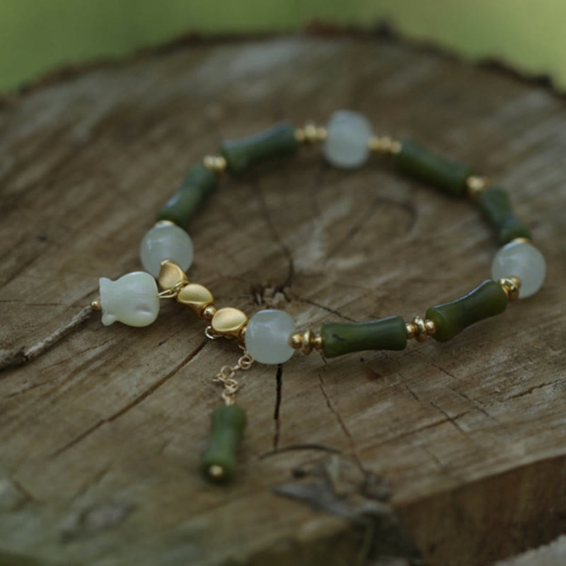 Buddha Stones Groene bamboe jade lelietje-van-de-dalen Armband voor welvaart - image 10