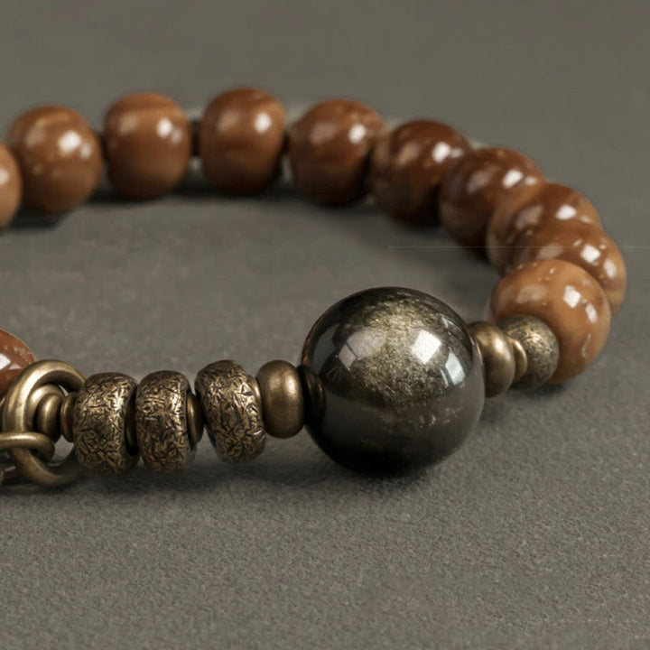 Buddha Stones Kuka-zaad, tijgeroog, goudkleurige obsidiaan, messing, koperen Armband - image 10