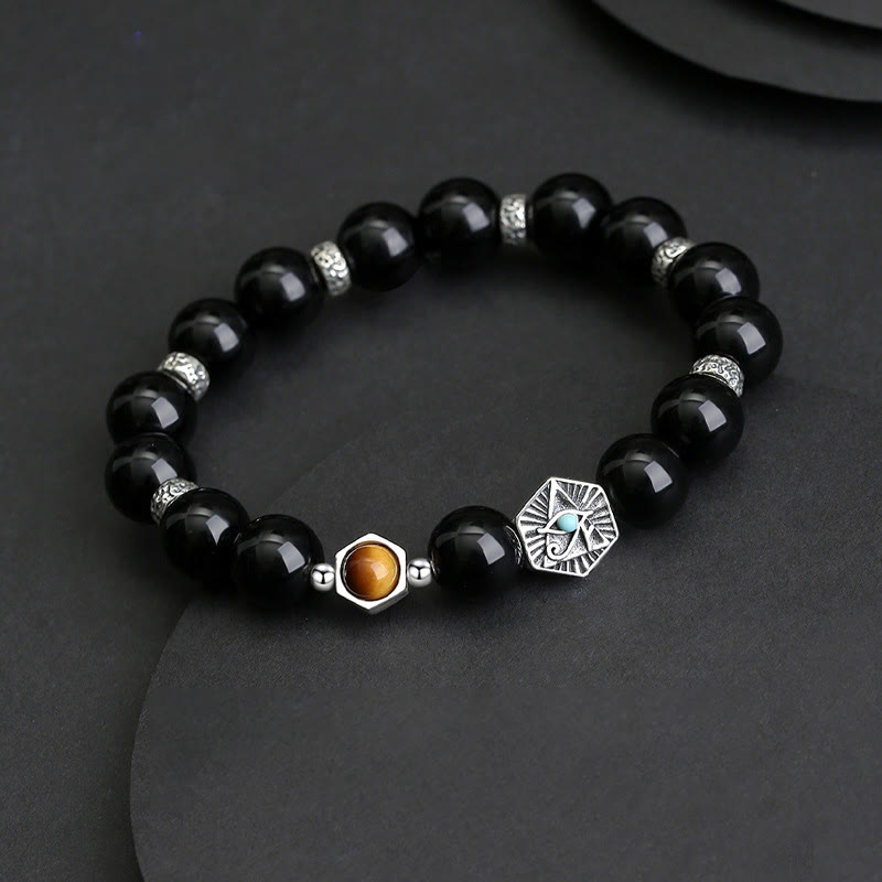 Buddha Stones 925 Sterling Zilveren Armband met Zwarte Obsidiaan, Tijgeroog en Oog van de Voorzienigheid - image 1