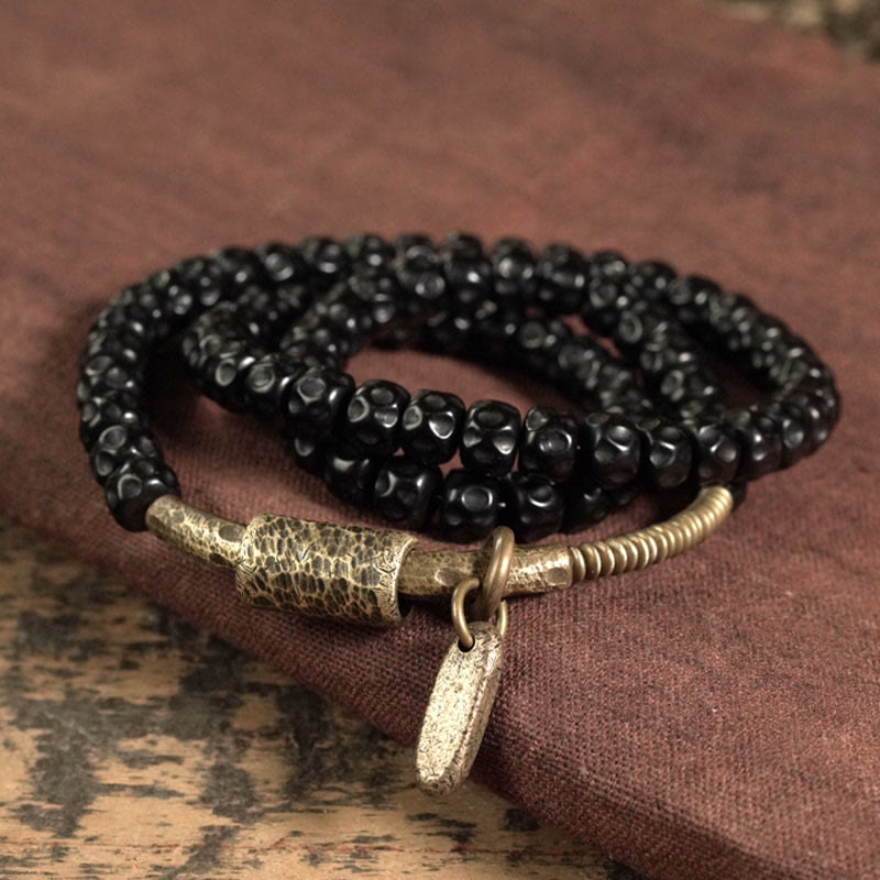 Buddha Stones Retro armband van kokosnootschaal, messing en koper met drievoudige wikkeling . - image 1