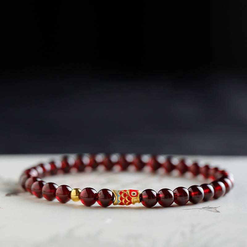 Buddha Stones 999 Gouden Koi Vis Armband met Natuurlijke Granaat - image 2