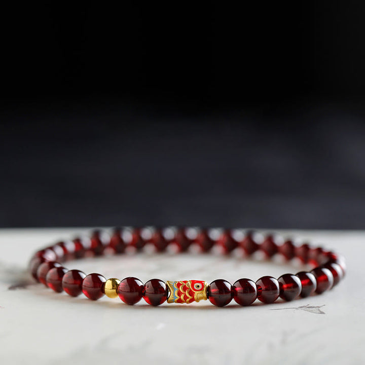 Buddha Stones 999 Gouden Koi Vis Armband met Natuurlijke Granaat - image 2
