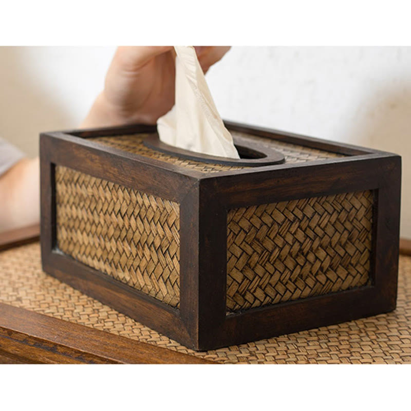 Handgemaakte tissuebox van geweven bamboe, houten tissuehouder, doosje voor vochtige doekjes, decoratie - image 6