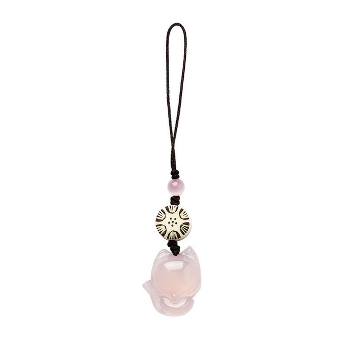 Natuurlijke chalcedoon Telefoonhanger decoratie met vossenmotief. - image 4