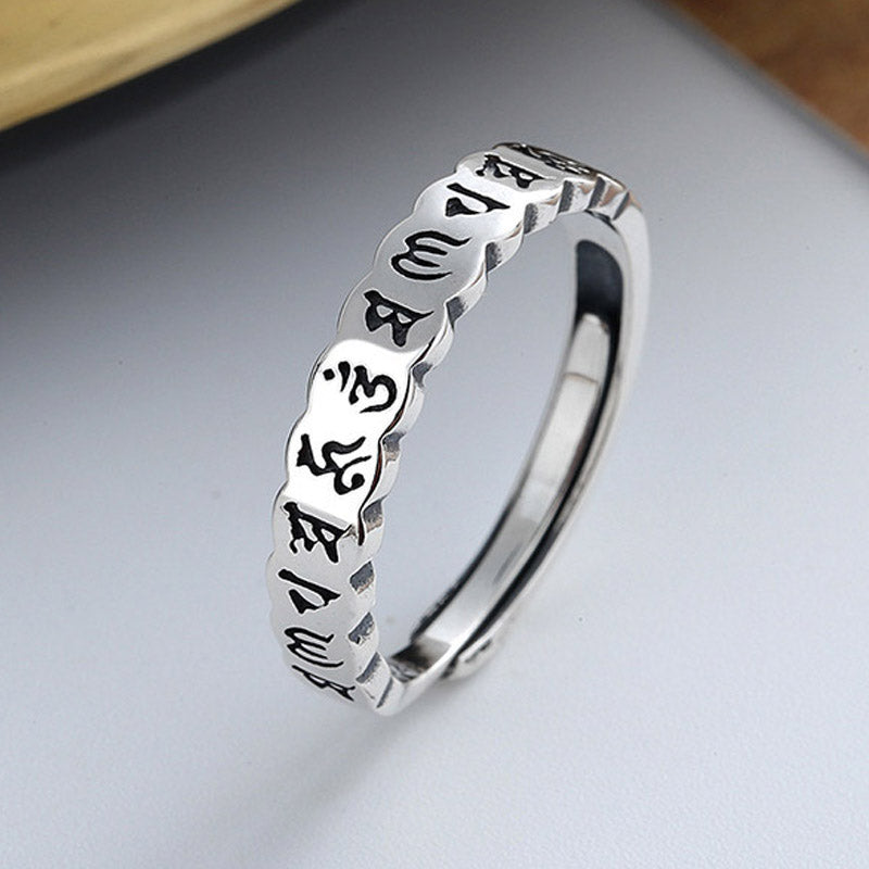 Buddha Stones Ring van 925 sterling zilver met de tekst "Zes Ware Woorden" en "Rust en Wijsheid". - Zilver - image 0