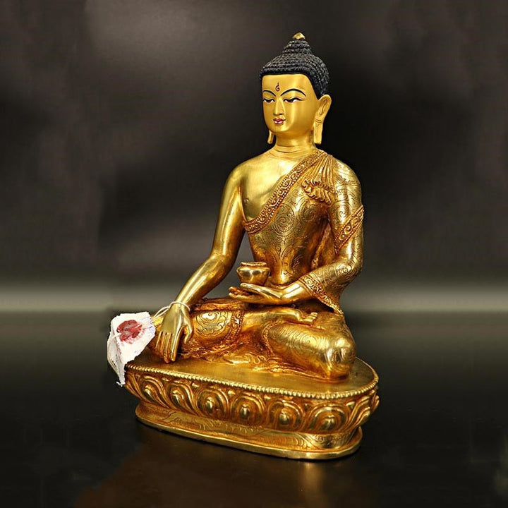 Buddha Stones Boeddha Shakyamuni, Medicijn Boeddha, Mededogen, Beeldje van Koper en Verguld - image 2