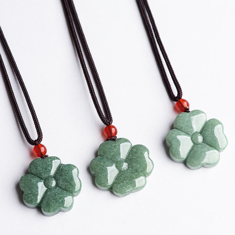 Buddha Stones Natuurlijke gelukshanger van jade met klavertje vier, symbool van voorspoed. - image 6