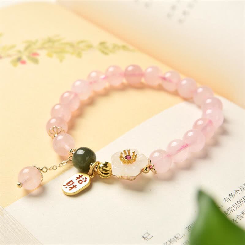 Buddha Stones Natuurlijke roze kristallen jade bloem warme liefde Armband - image 3