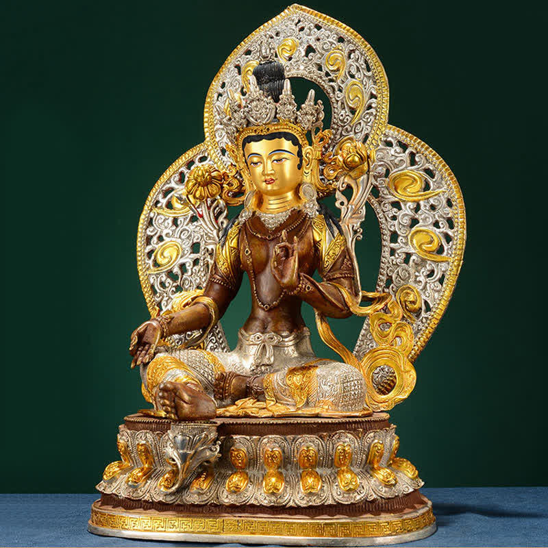 Buddha Stones Bodhisattva Groene Tara Hoop Koperen Beeld Decoratie - image 4
