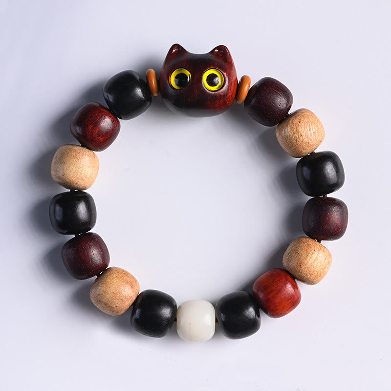 Buddha Stones Armband met kleine blaadjes, rood sandelhout, ebbenhout en schattige kat, gegraveerd ter bescherming - Rood sandelhout met kleine blaadjes (houdt boze geesten op afstand ♥ Bescherming) - image 11