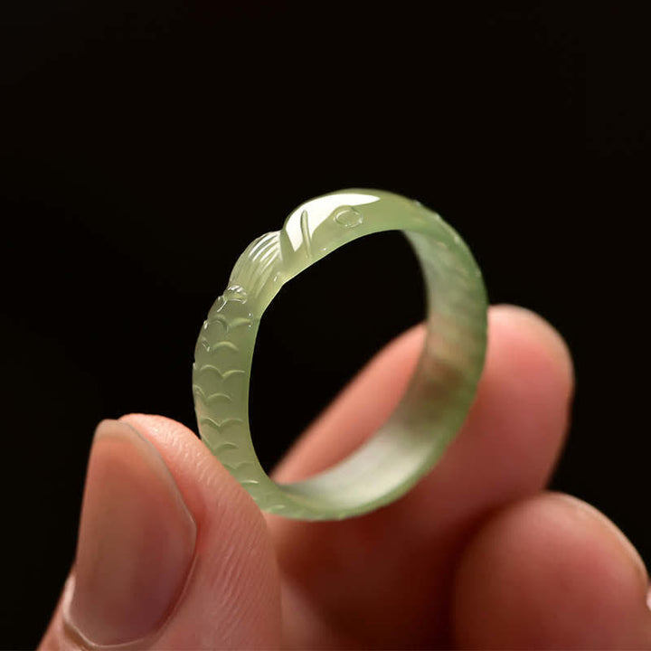 Buddha Stones Hetian Witte Jade Cyan Jade Koi Vis Succes Geluk Ring - image 2
