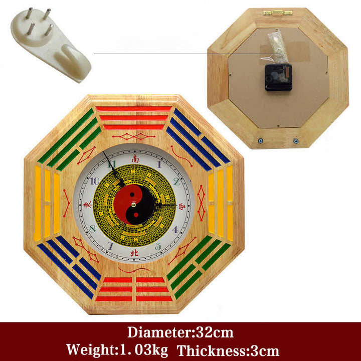 Feng Shui Bagua-kaart, energiebalanskaart, wandklok - Kaart- en wandklok van perzikhout met Bagua-motief, 32 cm - image 13