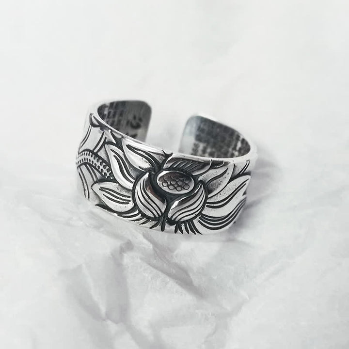 Buddha Stones Ring van 999 sterling zilver met lotussymbool, hart en soetra-bescherming. - 999 sterling zilver - image 0