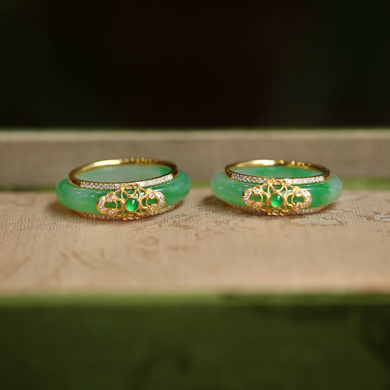 Buddha Stones 18-karaats vergulde Ring met natuurlijke groene chalcedoon. - image 1