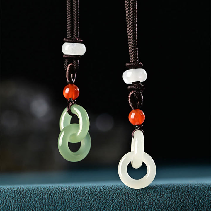 Buddha Stones Natuurlijke Hetian cyaan jade witte jade dubbele vredesgesp succes Ketting - Hetian cyaan jade &amp; Hetian witte jade - image 0