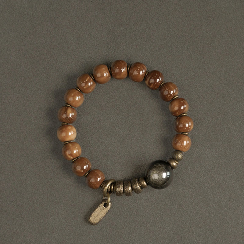 Buddha Stones Kuka-zaad, tijgeroog, goudkleurige obsidiaan, messing, koperen Armband - image 9