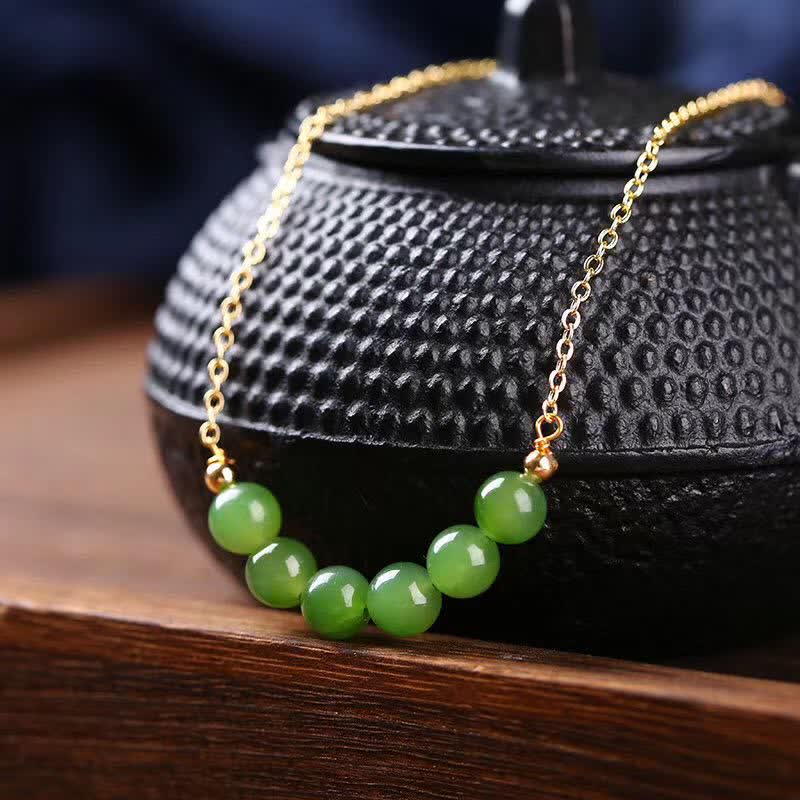 14k vergulde Hetian cyaan jade kralen Ketting - Cyan Jade (Succes♥Genezing) - image 0