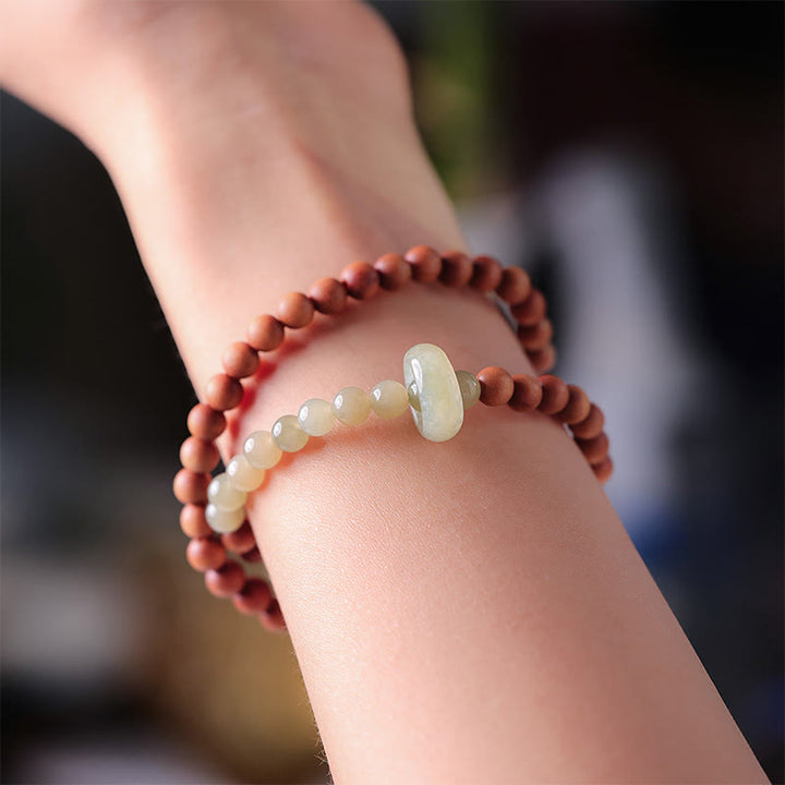 Buddha Stones Sandelhout Hetian Jade Armband met Dubbele Wikkel - image 7