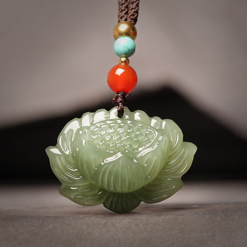 Buddha Stones Hetian Cyan Jade Lotusbloem Succes Ketting - Hetian Cyan Jade (Succes ♥ Genezing) - image 0