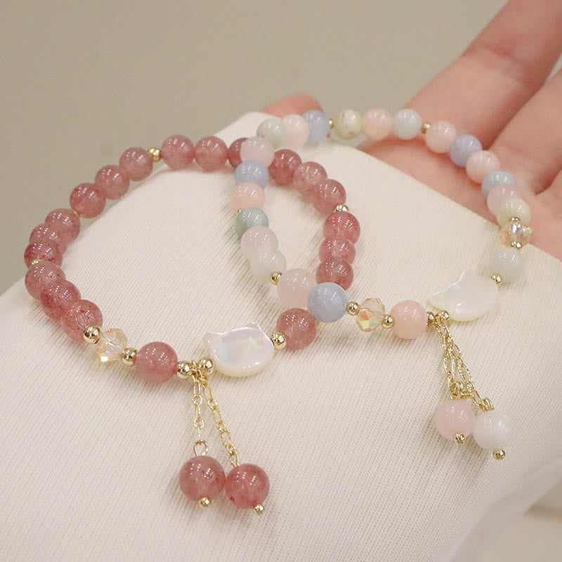Buddha Stones Natuurlijke aardbeikwarts morganiet tridacna steen Armband - image 1