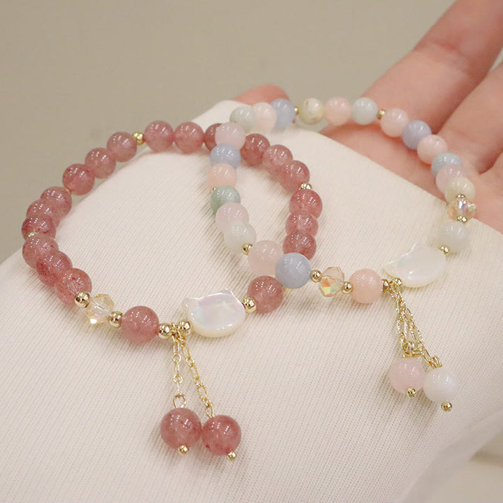 Buddha Stones Natuurlijke aardbeikwarts morganiet tridacna steen Armband - image 1