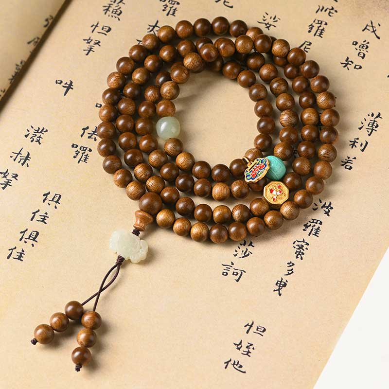 Buddha Stones Tibetaanse rozenhouten beschermende kalmerende Armband (Mala) - image 1