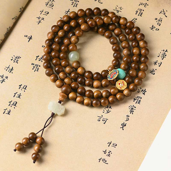 Buddha Stones Tibetaanse rozenhouten beschermende kalmerende Armband (Mala) - image 1
