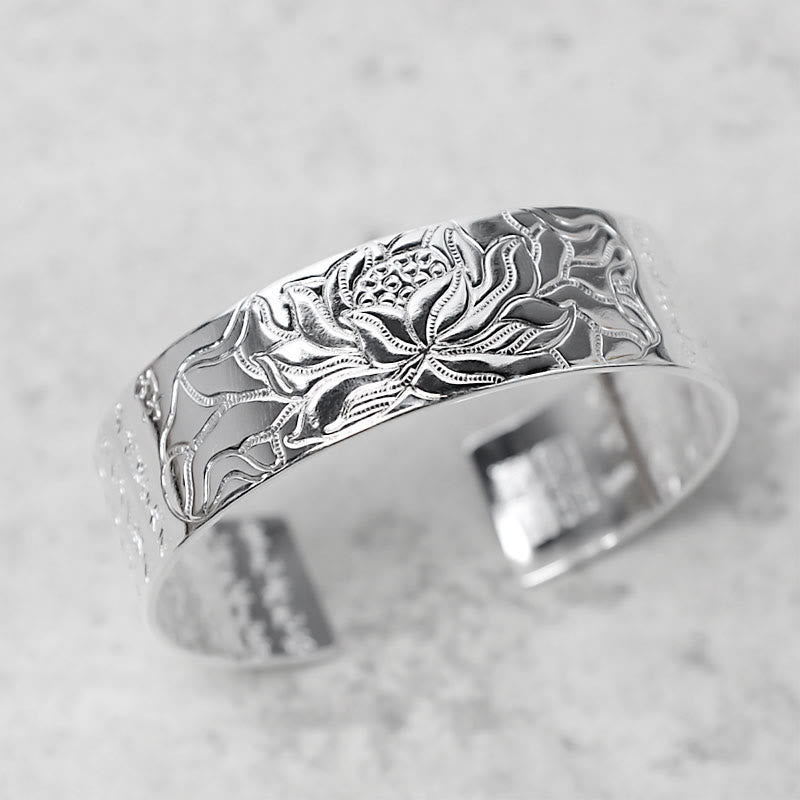 Buddha Stones Tibetaanse lotus Armband van wit koper - Transparante gravure - image 10
