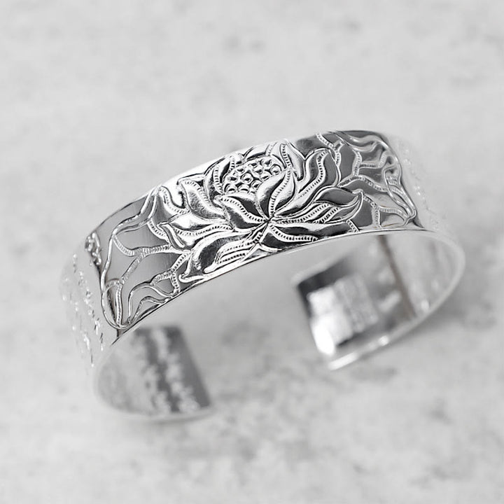 Buddha Stones Tibetaanse lotus Armband van wit koper - Transparante gravure - image 10