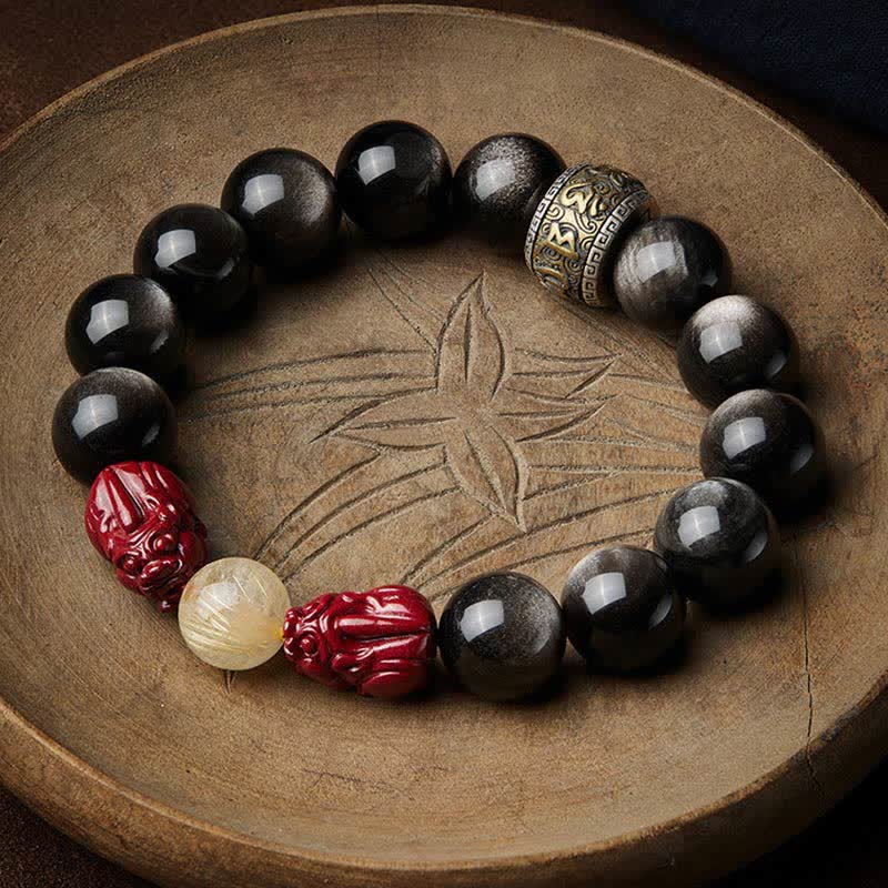 Buddha Stones Gouden glans obsidiaan PiXiu cinnaber Om Mani Padme Hum Armband - Goudglanzende obsidiaan (Bescherming ♥ Ontspanning) - image 0
