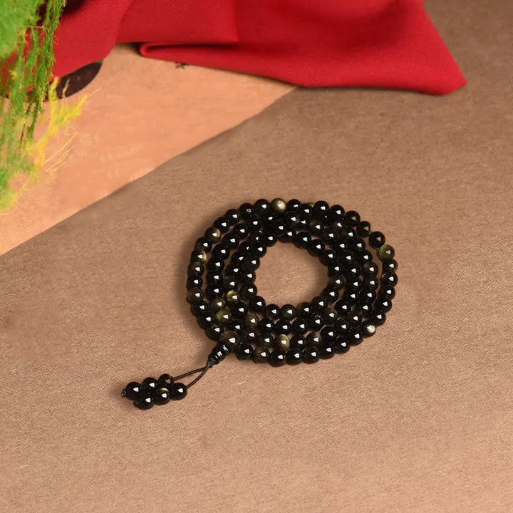 Buddha Stones 108 Mala kralen, natuurlijke goudglans obsidiaan, rijkdom Armband - image 8