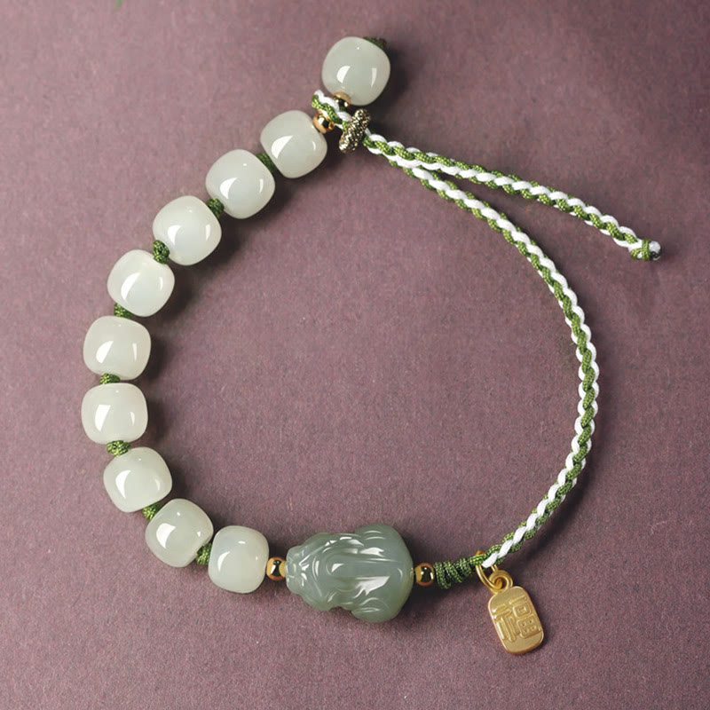 Buddha Stones Armband van natuurlijke Hetian-jade met PiXiu-gelukskarakter. - image 7