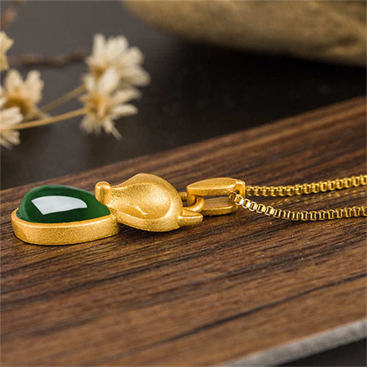 Buddha Stones Halskettinghanger met groene chalcedoon vossenpatroon en symbool voor moed - image 7