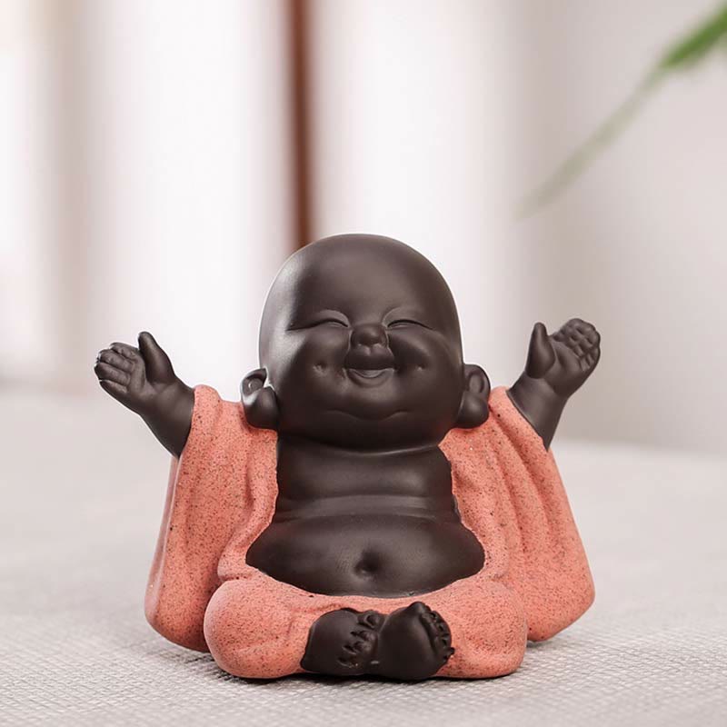 Buddha Stones Altijd glimlachende lachende Boeddha, symbool van rijkdom en geluk, paarse klei Maitreya beeldje ter decoratie - image 1