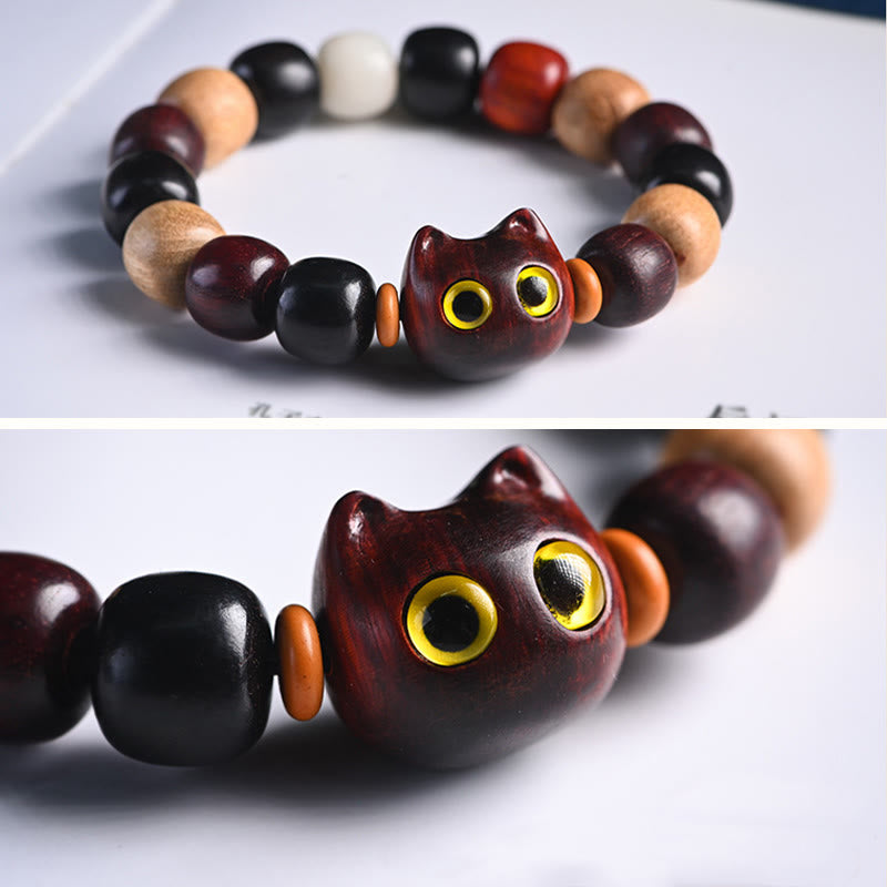 Buddha Stones Armband met kleine blaadjes, rood sandelhout, ebbenhout en schattige kat, gegraveerd ter bescherming - image 16