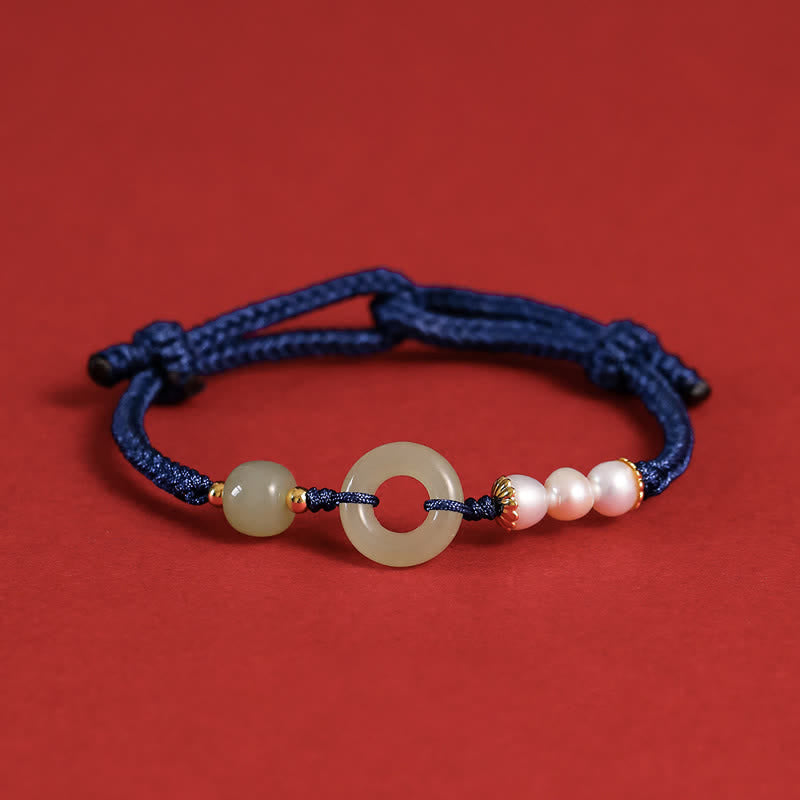 Buddha Stones Natuurlijke Hetian jade parel vredesgesp Armband - Marineblauw - image 14