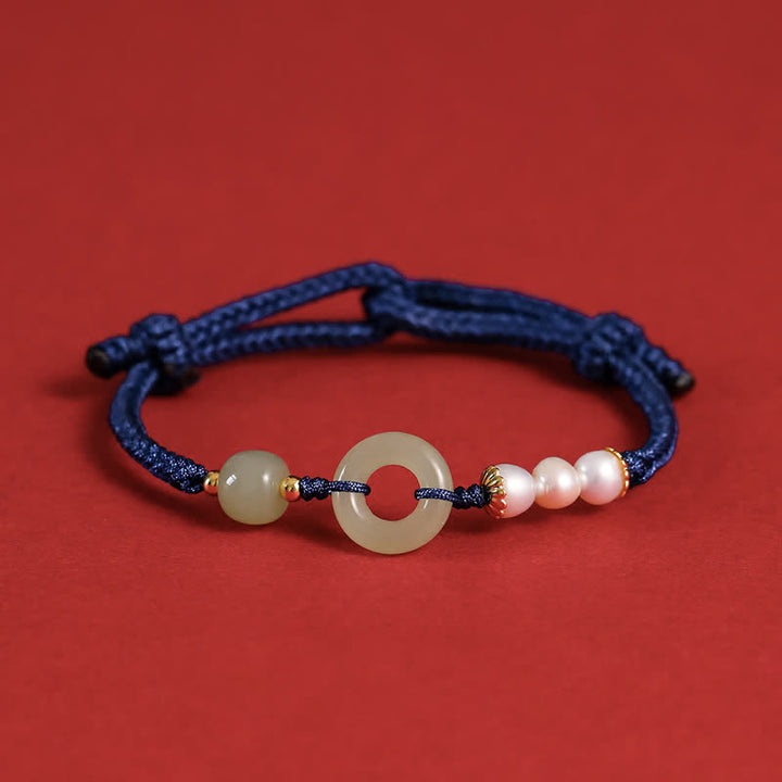 Buddha Stones Natuurlijke Hetian jade parel vredesgesp Armband - Marineblauw - image 14