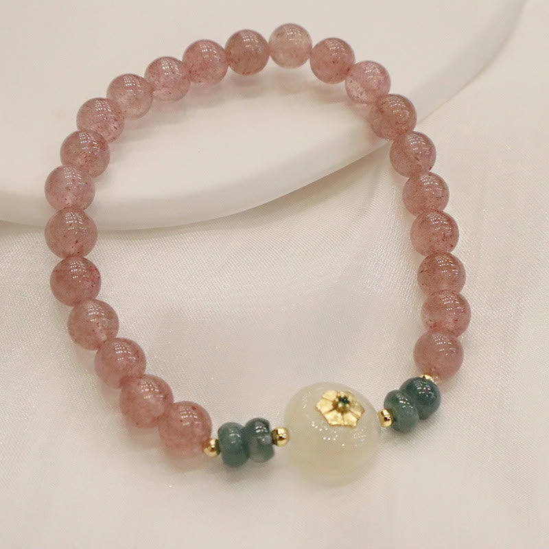 Buddha Stones Natuurlijke aardbeikwarts chalcedoon jade helende Armband - image 1