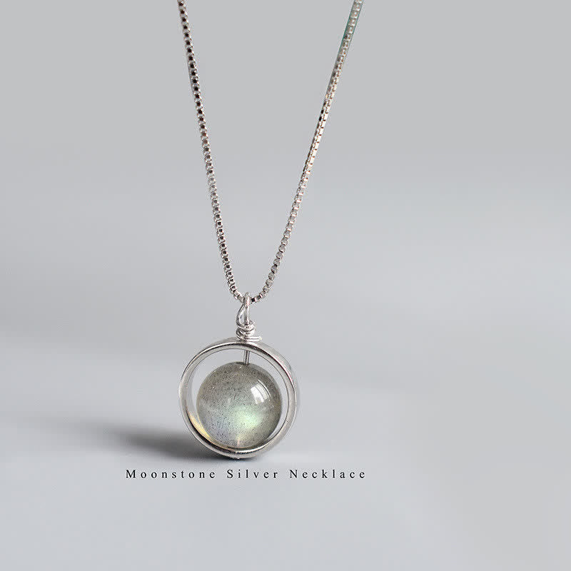 Buddha Stones 925 Sterling Zilveren Maansteen Liefde Planeet Draaibare Ketting - Maansteen (Liefde♥Rust) - image 0