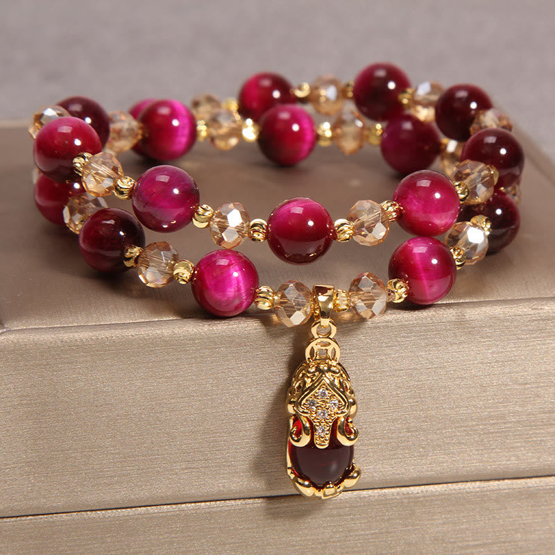 Buddha Stones Tijgeroog PiXiu Vos Geldzak Bescherming Zelfvertrouwen Dubbele Armband - image 1