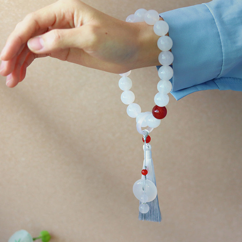 Buddha Stones Witte agaat, rode agaat, Pols Mala met kwastjes, Mala, autodecoratie - image 4