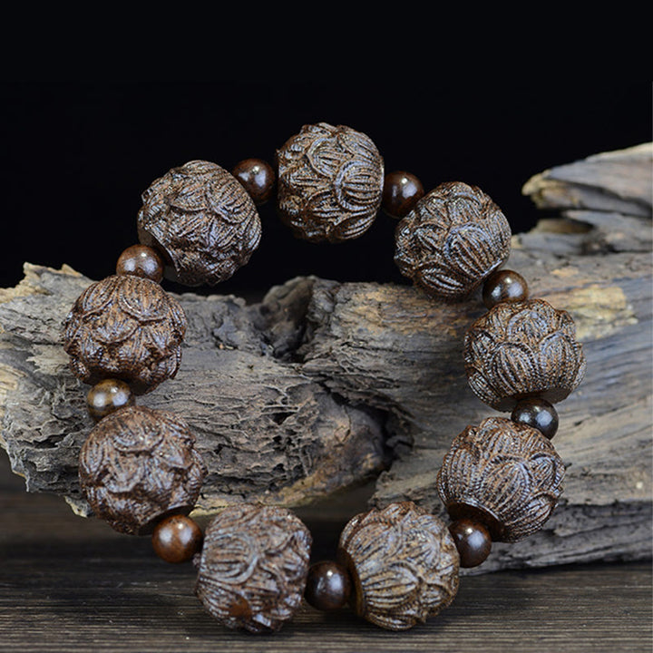 Buddha Stones Armband van ebbenhout met achttien arhats, lotus en draak. - image 3
