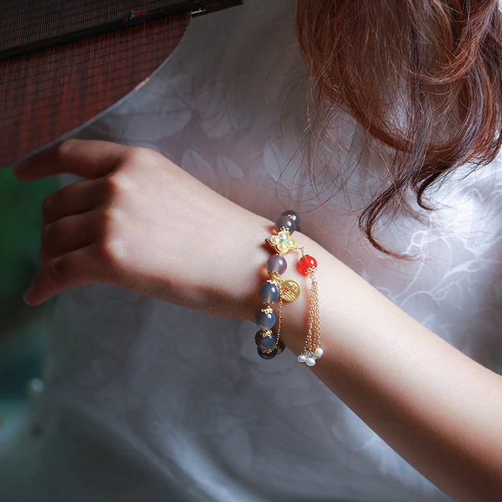 Buddha Stones Natuurlijke grijze agaat Fu karakter parel kwastje Armband - image 14