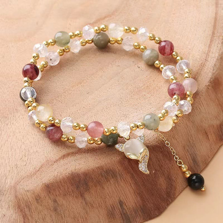 Buddha Stones Veelkleurige rutielkwarts Fox Protection dubbele Armband - image 1