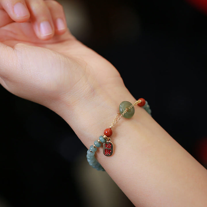 Buddha Stones Natuurlijke Hetian jade rode agaat vredesgesp Armband - image 2