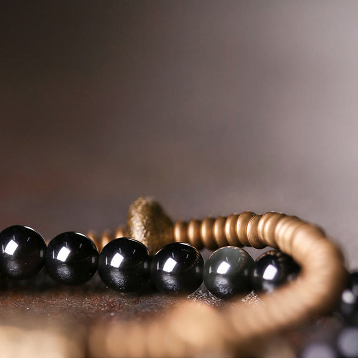 Buddha Stones Regenboog Obsidiaan Koper Innerlijke Vrede Helende Dubbellaagse Armband - image 6