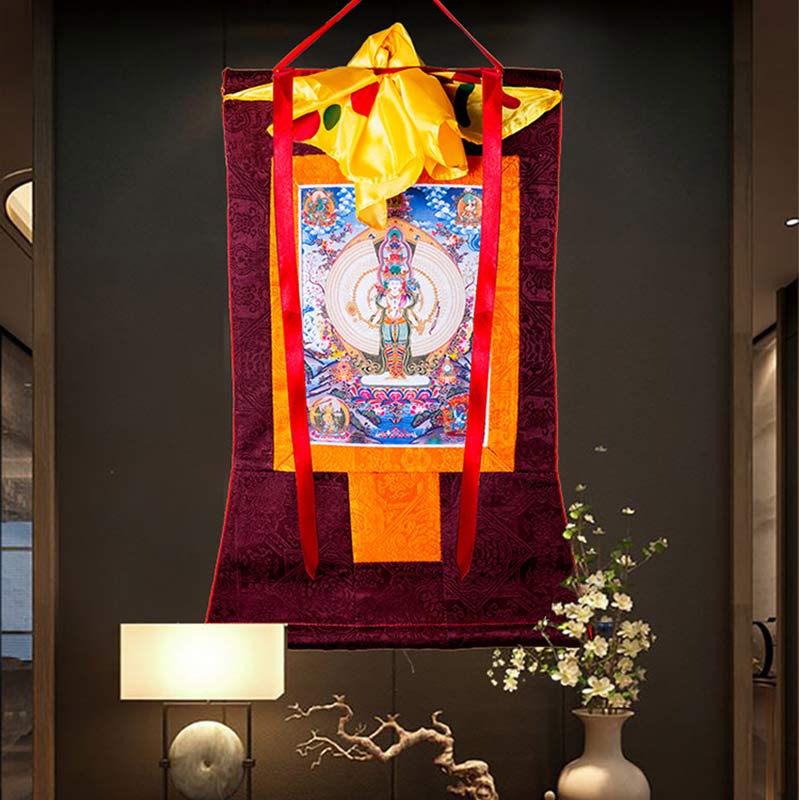 Buddha Stones Tibetaanse duizendarmige Avalokitesvara ingelijste Thangka zegendecoratie - image 1