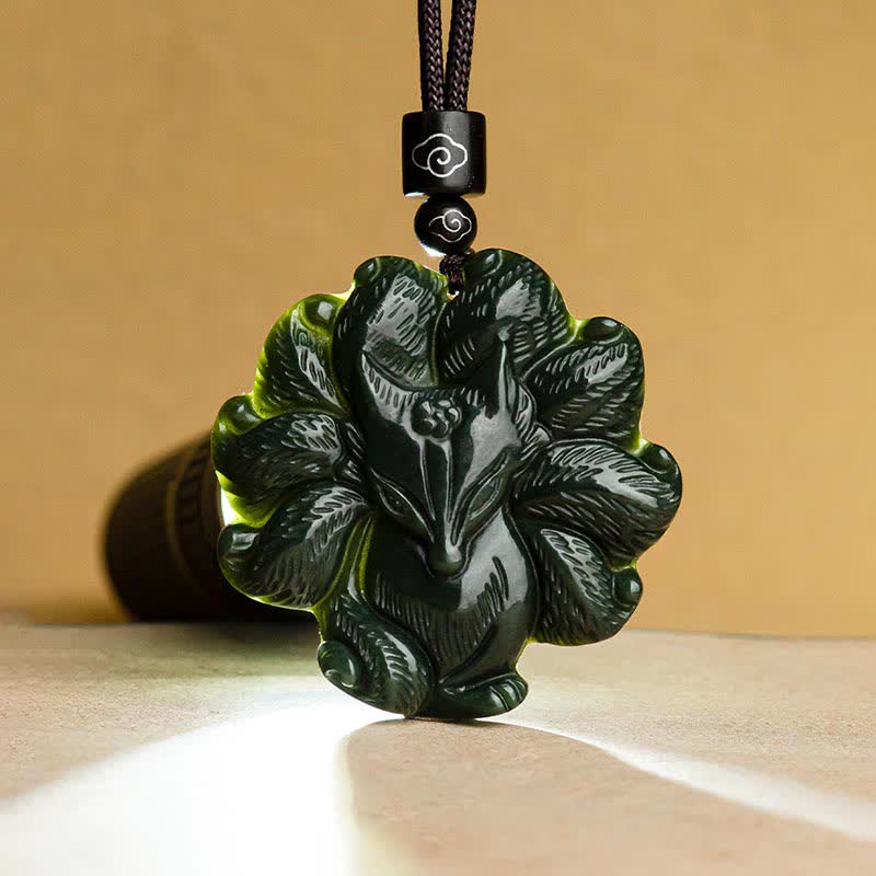 Hetian Cyan Jade Negenstaartvos Ketting met hanger - image 8