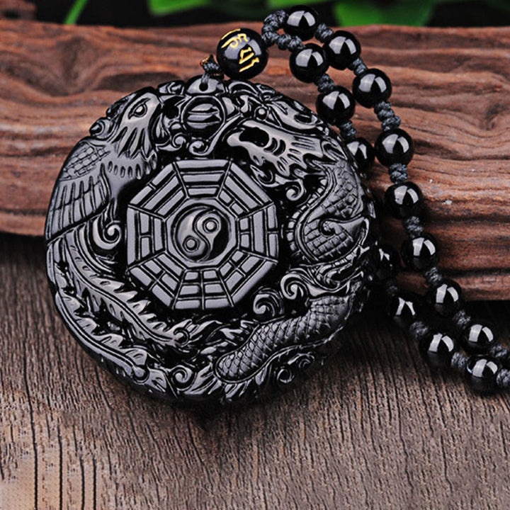 Buddha Stones Bagua Draak Feniks Obsidiaan Vervulling Hanger Ketting - image 9